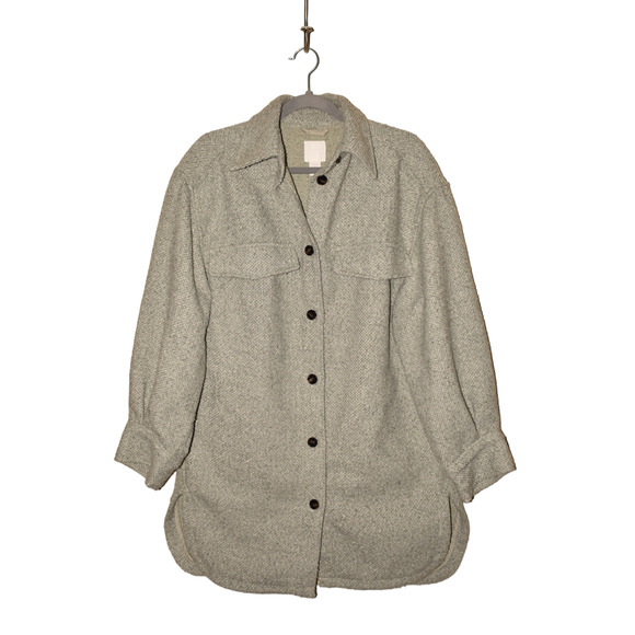 H&M $60 Long Sleeve Heavy Tweed Shirt Jacket Light Green Melange Small - Picture 1 of 4